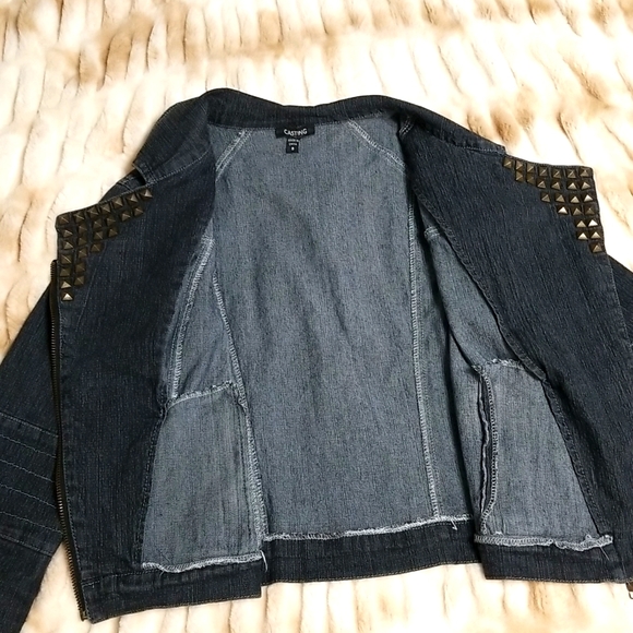 Cropped Dark Denim Jean Jacket w/ Studs Small - Picture 7 of 10
